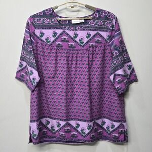 The Vermont Store Shirt Top Plus Size 2X Purple Cotton Boho Cottage Folk Artisan